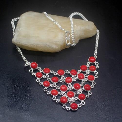 Gemstonefactory Jewelry Big Promotion Single Unique 925 Silver Luxury Red Coral Jasper Women Links Necklace 42cm 20210112