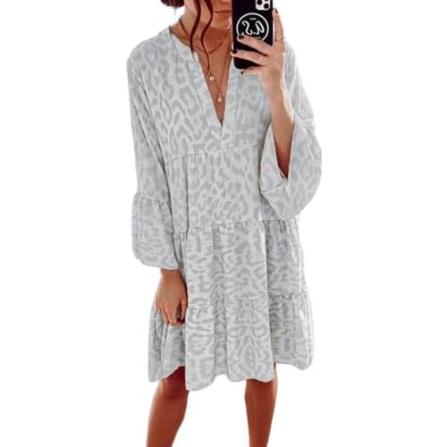 Spot Hot Sale Summer New Style Ladies Hot Sale Leopard Print V-Neck Mini Dress