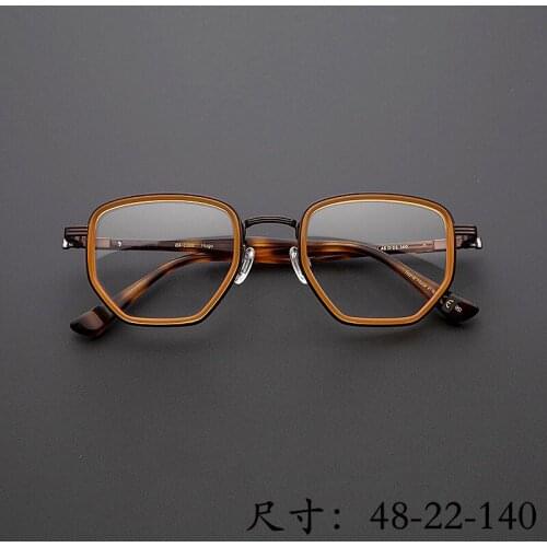 Italy Handcraft Limited Edition Vintage Ultralight Titanium-Acetate Eyeglass Frame Polygon Eyewear Women Man Original Quality