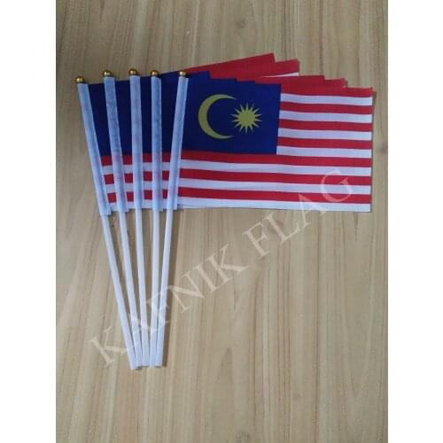 KAFNIK,5pcs 14*21cm Malaysia Fabric Flags National hand Flag with Pole for advertisement decoration, free shipping