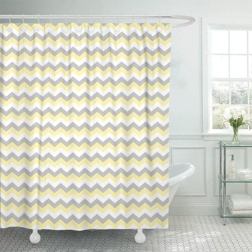 Classic Chevron Zigzag Stripe Pattern in Gray Yellow Shower Curtain Waterproof Polyester Fabric 60 x 72 Inches Set with Hooks