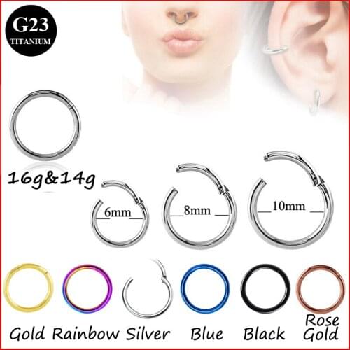 6Pcs Titanium Nose Hoop Hinger Septum Clicker Studs Ring Jewelry Piercing 16g ,14g