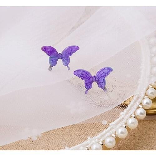 Korean Fairy Purple Gradient Butterfly Earrings for Women Female Sweet Clear Resin Statement Earrings Fashion Party Jewelry