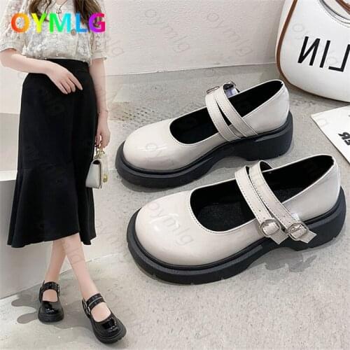Mary Jane small leather shoes female autumn cute round head shallow mouth buckle single shoes mid-heel low-top shoes