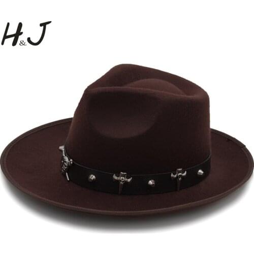 Fashion Men Felt Fedora Hat for Winter Autumn Fascinat Jazz Hat Gentleman Sombrero Dad Hat Punk Pirate Belt Size 58cm