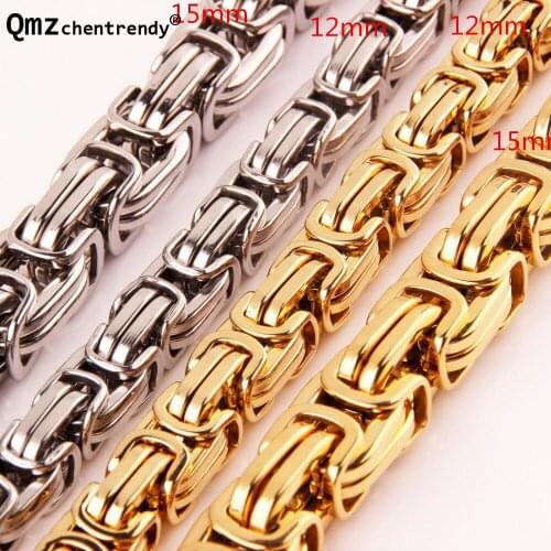 High quality Hip Hop Mens 316L Stainless Steel Flat Byzantine Link Chain Necklace Rapper Chunky Fashion Hiphop Boys Jewelry