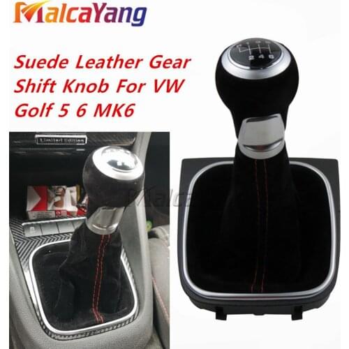 Soft Suede Leather Black Complete 5 6 Speed Gear Stick Shift Knob Boot Kit For Volkswagen V-W Golf 5 6 MK5 MK6 R32 G-TI 04-09