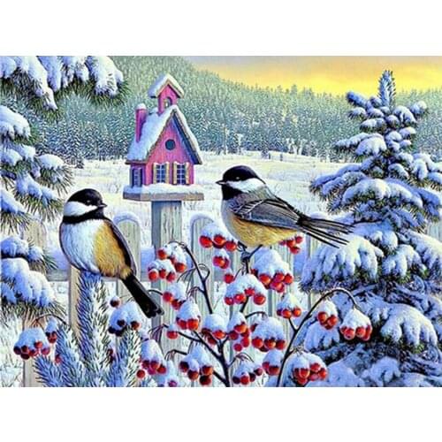 5D Diamond Painting Kits Full Round AB Drill Diamond Bird Landscape Snow Scene Animal Snow Scene Home Decoration Embroidery