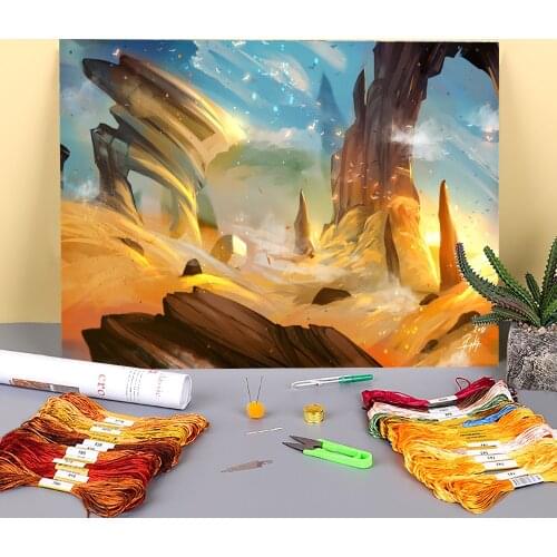 Scenery Desert Pre-Printed 11CT Cross-Stitch Kit Embroidery DMC Threads Needlework Handmade Hobby Handiwork Mulina Design