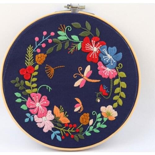 Beginners Cross Stitch Kit DIY Embroidery Handmade Needlework Live Ribbon Painted Embroidery Hoop Home Decoration