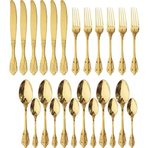 Dinnerware Set Gold Cutlery 304 Stainless Steel Flawtare Royal Spoon Fork Knife Kitchen Tea Spoon Tableware Silverware Set