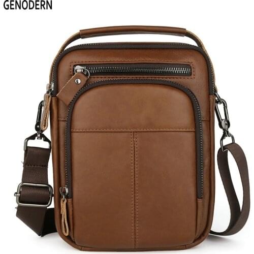 GENODERN 2021 New Vintage Mens Bag Multifunctional Genuine Leather Waist Bag Mens Single Shoulder Messenger Bag Waist Bag