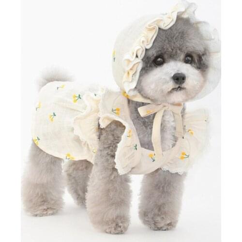 Dog Dress Hat Cap Summer Cat Dog Dresses Skirt Outdoor Travel Pet Clothing Puppy Yorkshire Pomeranian Poodle Bichon Dog Clothes