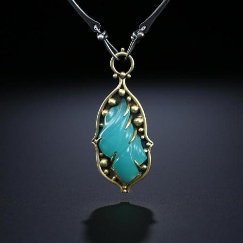 Retro Carving Krama Chalcedony Pendant with Silver Plating Wave Necklace Fashion Exquisite Chalcedony Ornaments for Women