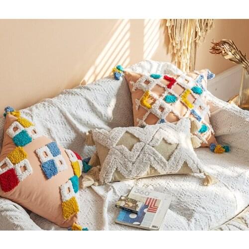 Pink Ivory Cushion Cover Boho Style Handmade Decoration Pillow Cover 45x45cm /30x50cm For Sofa Bed Diamond Zigzag