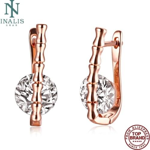 INALIS Push-Back Stud Earrings For Women Creative Bamboo Shape 5A Clear Cubic Zircon Girl Earring Anniversary Fashion Jewelry