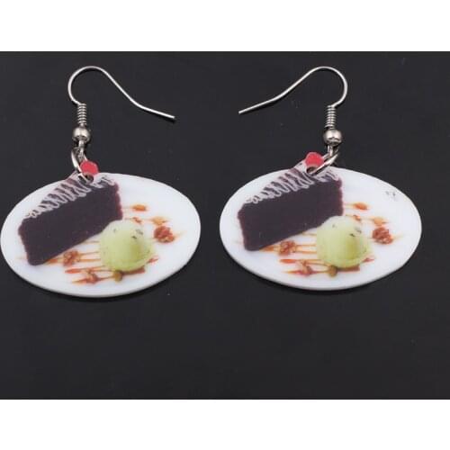 1 pairchocolate cake food drop earrings colorful new 2014 cute lovely printing acrylic design summer style for girls jewelry