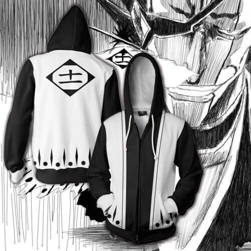 COSSUN Unisex Zip Up Sweatershirt Bleach Hoodie Kenpachi Zaraki 11th Jacket 3D Printed Sweater