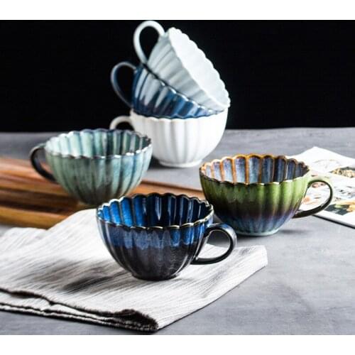 Vintage Ceramic Chrysanthemum Shape Mug Personalized Coffee Tea Milk Drink Cups Japanese Kitchen Home Decor Soup Noodle Cup Bowl