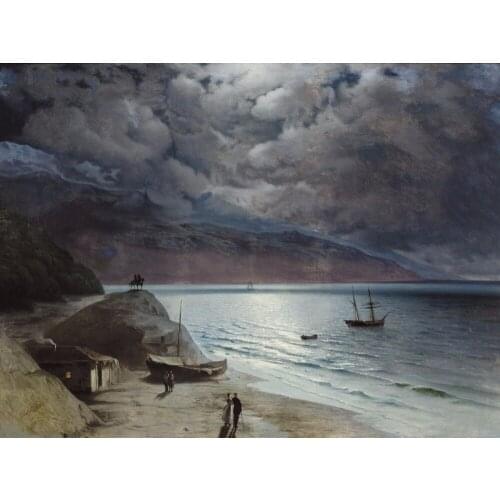 TOP ART # Russian artist Ivan Aivazovsky Night at Gurzof 1891 original print ART oil painting on canvas --large-Good quality