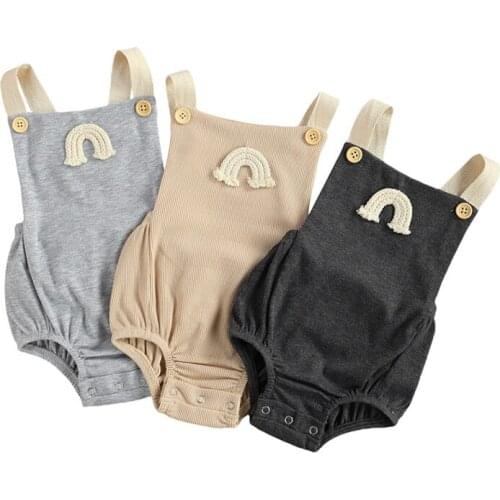 Wallarenear 0-18M 3 Colors Newborn Baby Boys Girls Rainbow Print Bodysuit Sleeveless Backless Jumpsuits