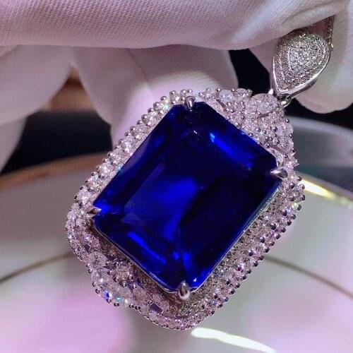 H621 Fine Jewelry Tanzania Origin Real 18K White Gold Natural Blue Tanzanite 17.9ct Diamonds Fine Chic Pendant Necklace