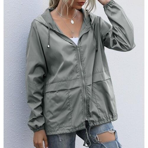 Women Spring Jacket Zipper Hoodie Outdoor Hiking Waterproof Raincoat Jackets Loose Coats Running Bicycle Sports Coat 2021 Black
