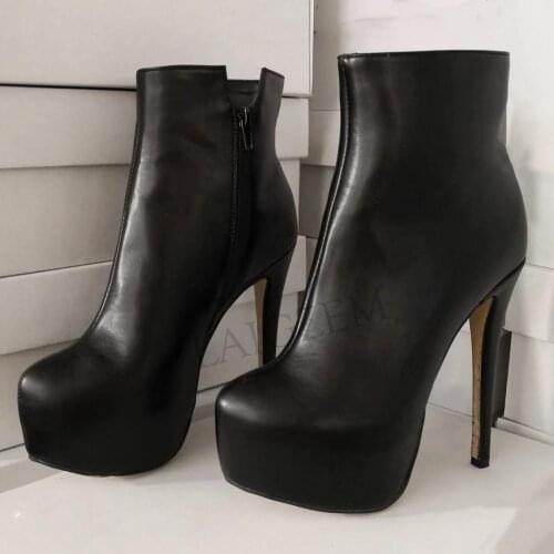 LAIGZEM CHIC Women Ankle Booties Platform High Heel Zip Handcrafted Short Boots Ladies Shoes Woman Botas Mujer Large Size 34-52