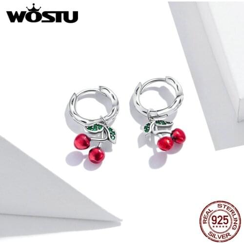 WOSTU Romancit 925 Sterling Silver Jewelry sweet cherry Earrings For Women Female Earring Gift