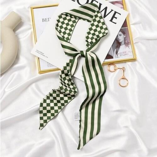 7*125cm Women Multifunction Polyester Silk Scarf Geometry Striped Prints Long Silky Wraps Scarves Headband for Girls 2021
