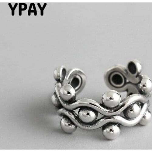 YPAY 100% Authentic 925 Sterling Silver Adjustable Ring 2019 New Korean Vintage Round Beads Open Rings for Women Jewelry YMR666