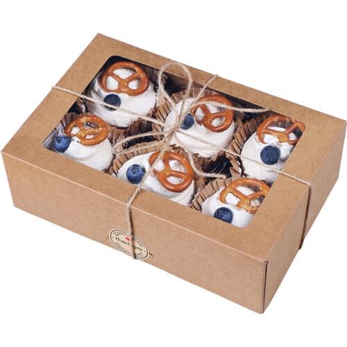 1pc 12/6 Cavity Packaging Cup Cake Box With Window Container Muffin Box With Insert Kraft Paper Portable Cardboard Cupcake Boxes