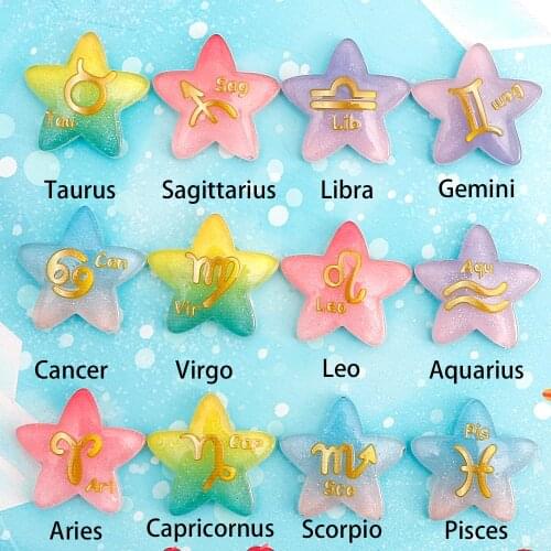 10pc/lot 2.8cm Pentagram Resin Embellishments Zodiac Resin Flatback Cabochon For Hair Clothing Shoes DIY Home Decoration