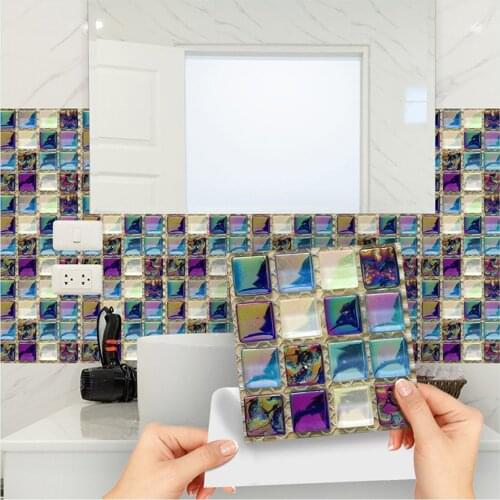 10pc 3d Crystal Tile Stickers Self Adhesive Mosaic Tiles 3d Diy Wall Stickers Waterproof Wall Tile Kitchen Wall Stickers