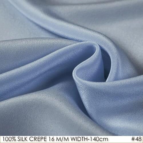 100% SILK CREPE DE CHINE 140cm width 16momme 100% Silk Fabric cotton cloth christmas Gray Blue NO 48
