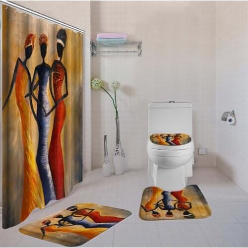 4 Pcs/Set Bathroom Shower Curtain Set African American Shower Curtain Sets Black Girl Bathroom Shower Curtain Bath Mat Rug Set
