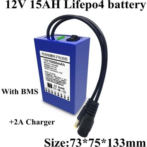 12V 15Ah Lifepo4 Battery Pack 12V Bms 4s 3.2V 5ah Cells for 12V Fishing Lamp E-scooter E-bike Bicycle Toy Car Model+ 2A Charger