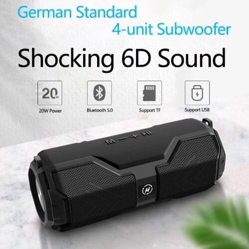 Bluetooth-Compatible Music Bass Speaker Waterproof Portable Outdoor Wireless Column Loudspeaker Support TF Card FM Radio Aux