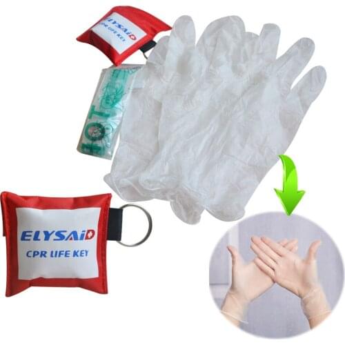 12 Pcs Elysaid Cardio-pulmonary CPR Life Key Emergency Keychain Face shield One Valve With 12Pairs Gloves