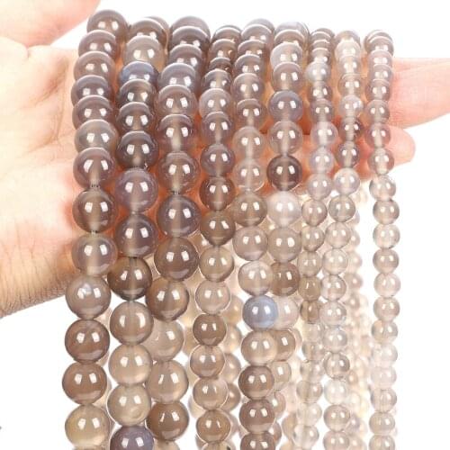 Natural Stone Beads Smooth Gray Agate Onyx Opal Round Loose Spacer Bead For Jewelry Making Bracelets Necklace DIY 4/6/8/10/12MM