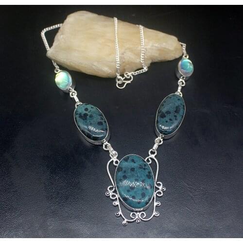 Gemstonefactory Jewelry Big Promotion 925 Silver Dalmatian Jasper Colorful Topaz Fancy Women Chain Necklace 46cm 202101623