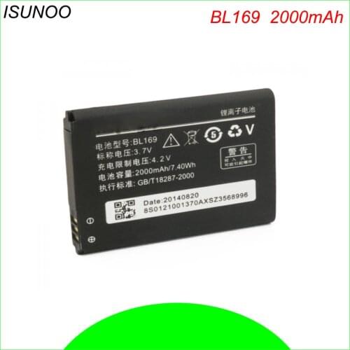 ISUNOO 2000Mah BL-169 BL169 Battery For Lenovo P70 P800 A789 S560 BL-169 Replacement Mobile Phone Battery