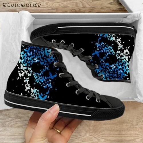 ELVISWORDS Women High Top Canvas Shoes Gradient Butterfly Skull Brand Design Female Lace Up Vulcanized Sneakers Zapatillas Mujer