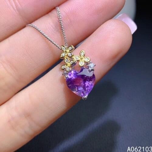 KJJEAXCMY fine jewelry 925 Sterling Silver inlaid Amethyst women lovely elegant heart flower GEM PENDANT necklace support check
