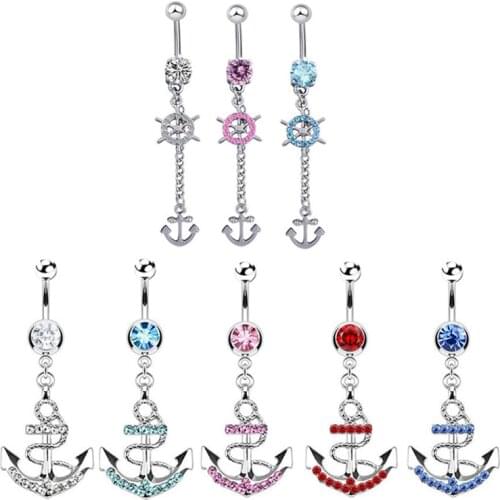1PC Bohemian Crystal Surgical Steel Navel Piercing Anchor Belly Button Rings for Women Belly Button Piercing Ombligo Pircing