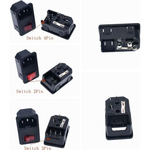 Rocker Switch 2Pin/3Pin/4Pin Red Fused 10A 250V IEC 320 C14 Inlet Power Socket Fuse Switch Connector Plug
