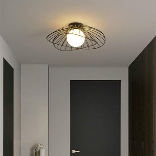 Minimalist Modern Led Ceiling Lamp Bedroom Living Room Kitchen Balcony Corridor Aisle Retro Art Straw Hat Decorative Lighting