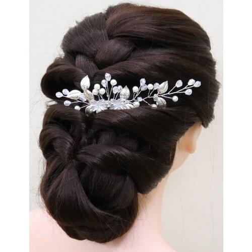 Trendy Silver Leaf Elegant Wedding Hair Comb Crystal Pearl Party Hair Accessories Romantic Bridal Accessory Banquet Hair Jewelry