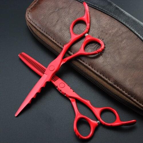 New Professional 6'' Upscale 440c RED hair scissors set makeup cutting barber hot scissor thinning shears hairdressing scissors