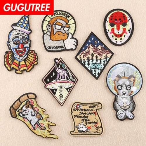 GUGUTREE embroidery dogs clown cats patch animal cartoon patches badges applique patches for clothing FD-296